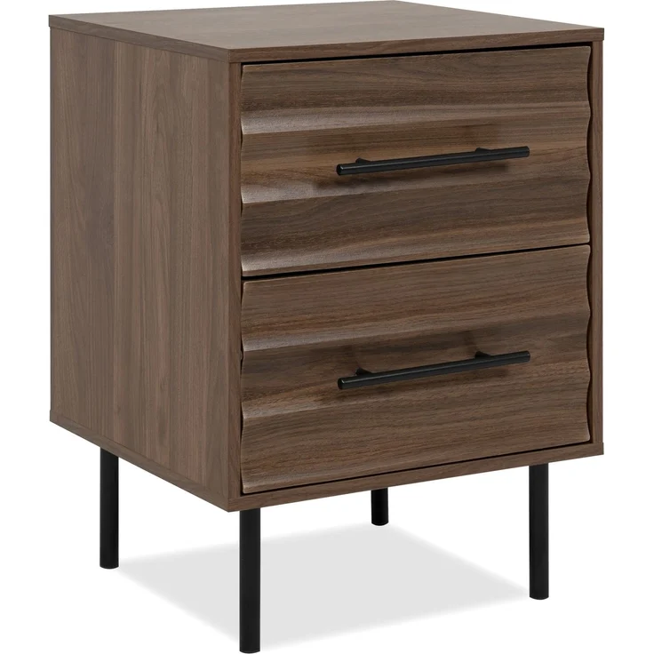 Nachtkonsole >Falun< in Dekor Nussbaum 3D-Fronten in Wellenoptik - 40x55x39cm (BxHxT) – Bild 1