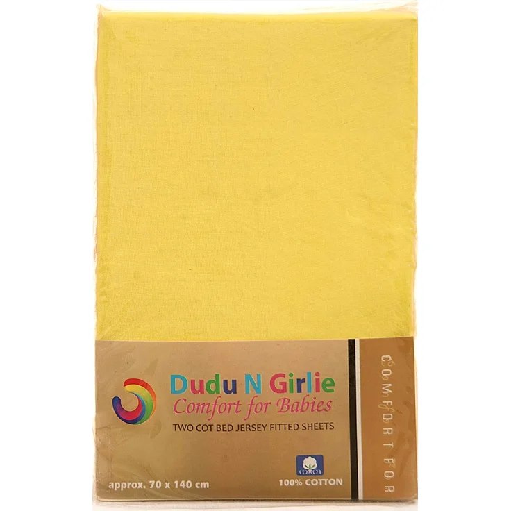 Dudu N Girlie Spannbettlaken für Kinderbett, 100% Baumwolle, 70x140 cm, Gelb, 2-teilig – Bild 1