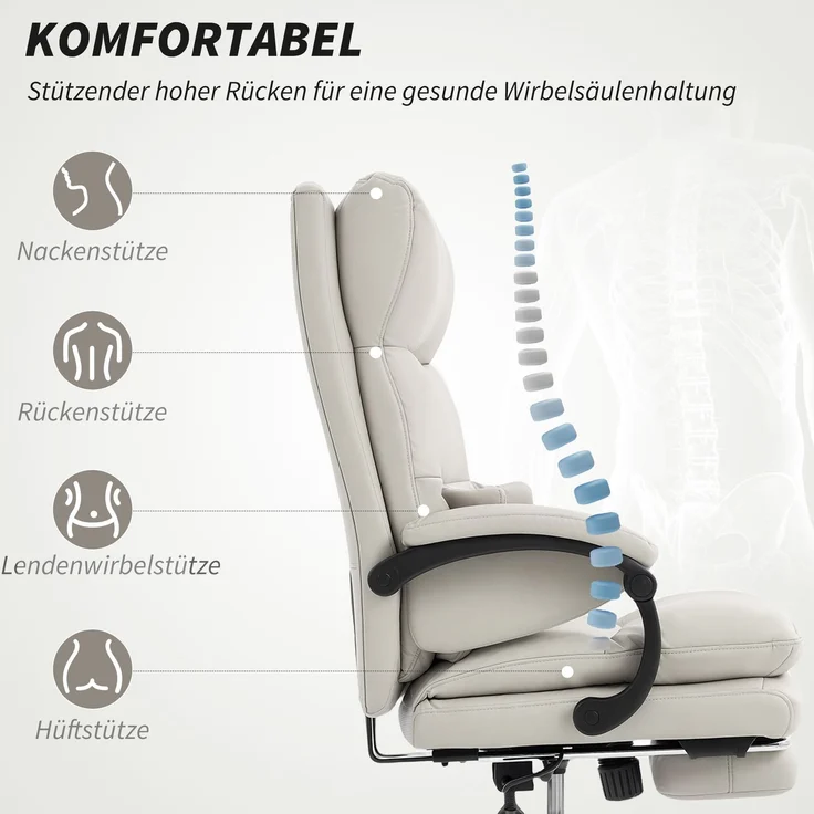 MELAYR, Bürostuhl Höhenverstellbarer Schreibtischstuhl mit Lendenwirbelstütze, Armlehne, 66 x 60 x 121 cm, Hellgrau – Bild 6