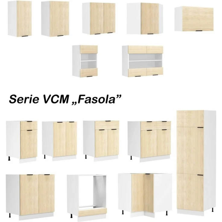 VCM Küchenmöbel Herdumbauschrank & Ofenschrank Fasola 919316 Weiß / Honig-Eiche H. 82 x B. 60 x T. 46 cm – Bild 2