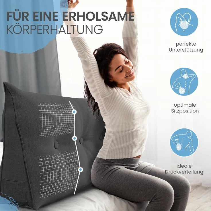 ELONEO Rückenkissen Bett- und Rückenstützkissen >Anthrazit< 120cm – Bild 2