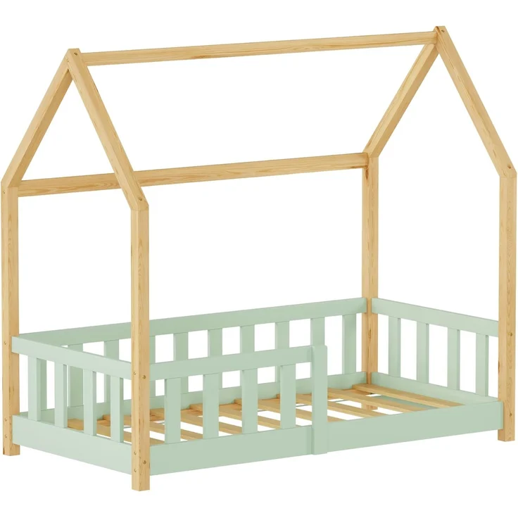 Hausbett Hesel mit Rausfallschutz 70x140 cm Mintgrün/Natur [en. casa] – Bild 3