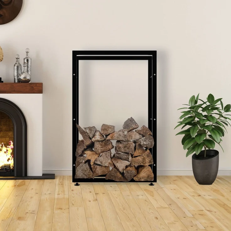 DELUKE® Kaminholzregal innen Metall SATLO - für Feuerholz Brennholzregal innen Kaminholzständer Kaminholzhalter Feuerholzregal InnenSchwarz, 25x80x125cm – Bild 4