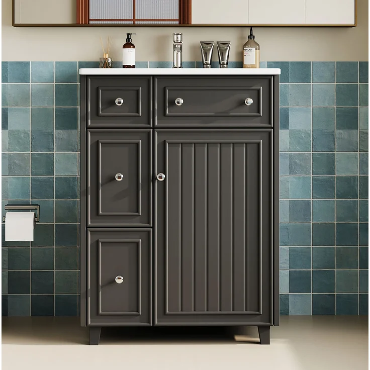 Waschtisch 61 x 47 x 87 cm mit Keramikbecken und Stauraum, Schwarz – Bild 3