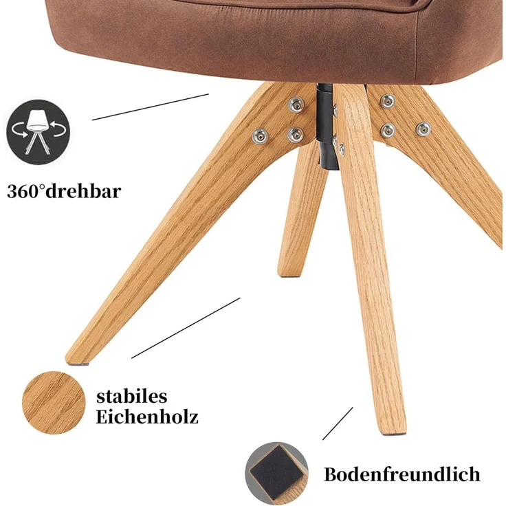 DUBI Möbel Polsterstuhl Mika-Noah, Federkern, Eiche geölt, 360° drehbar im 2er-Set – Bild 8
