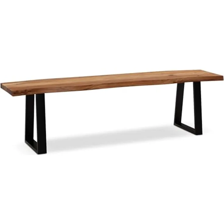 FineBuy Esszimmerbank Akazie Massivholz / Metall mit Baumkante, Esstischbank Holzbank Massiv ohne Lehne, Küchenbank Essbank Modern, Sitzbank Esszimmer