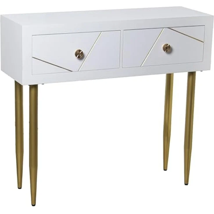 DRW Eingangstisch Konsolentisch aus Holz mit Zwei Schubladen in Weiß und Gold, 90 x 30 x 80 cm – Bild 1
