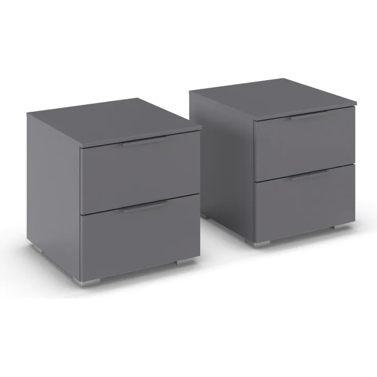 Rauch Möbel Alabama, Nachttisch-Paar für Schlafzimmer, Kinderzimmer, Gästezimmer, mit je 2 Schubladen, Soft-Close-Funktion, Farbe Grau metallic, Schwarz, Maße 40 x 42 x 42 cm