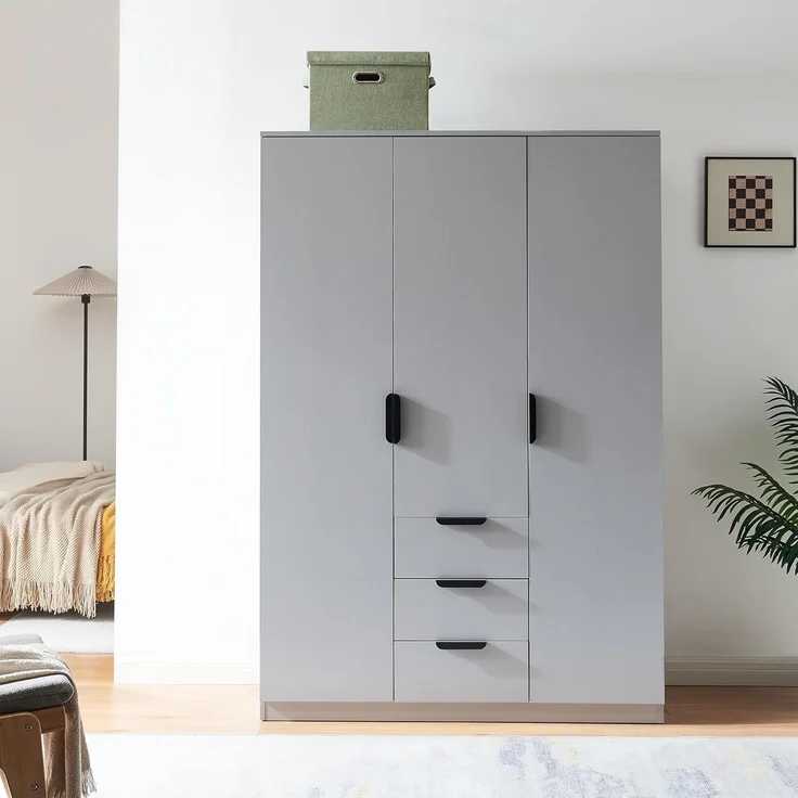 Kleiderschrank Eiselfing 176x120x52 cm 3 Schubladen Grau [en. casa] – Bild 3