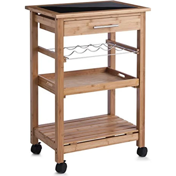 ZELLER Memobord, Bambus, 40 x 40 cm, Beige, mit Glastop und Stauraum für 4 Flaschen, herausnehmbares Tablett und praktische Schublade – Bild 1