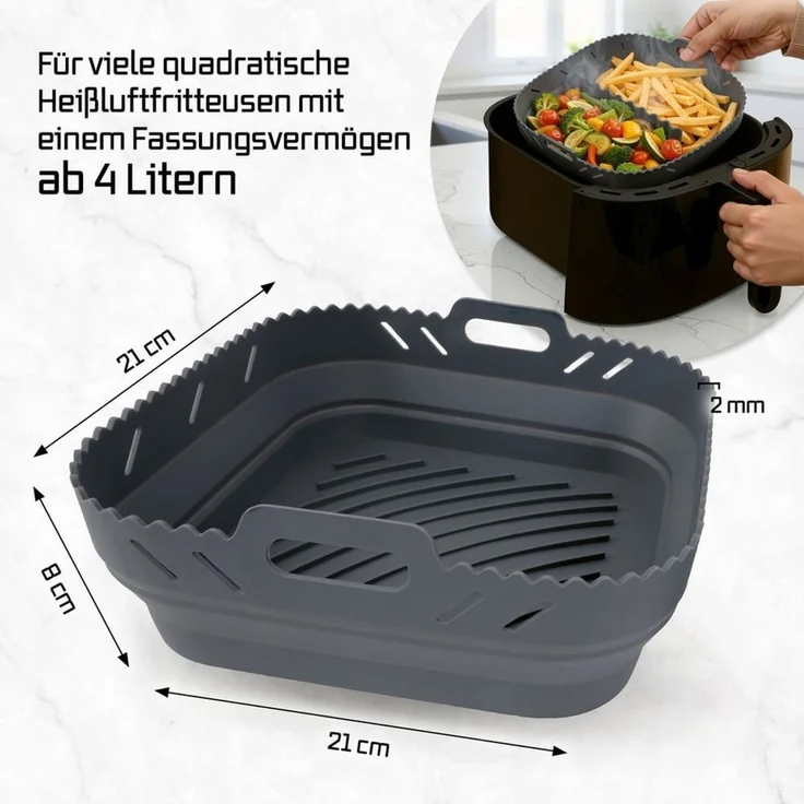 GOURMETmaxx Backform Silikonform Heißluftfritteuse ab 4 L - 2er-Set - mit Trennwand, (2-tlg), Heißluftfritteuse Zubehör Silikon Backform, kreieren, garen, servieren – Bild 4