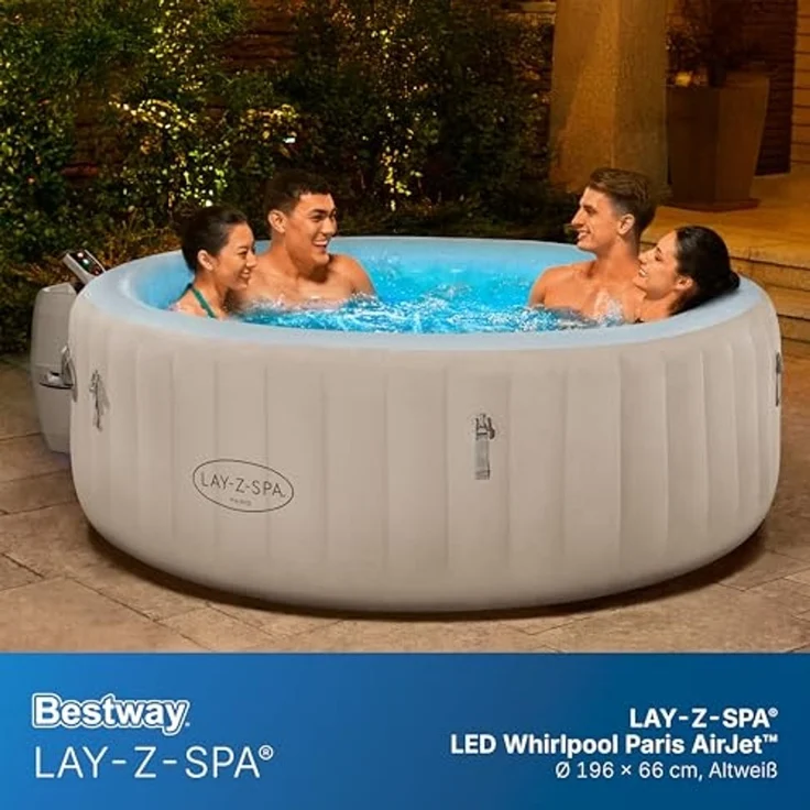 Bestway 'Lay-Z-Spa Paris AirJet' LED Whirlpool Outdoor für 6 Personen, TriTech-Material grau, Ø 196x66 cm – Bild 2