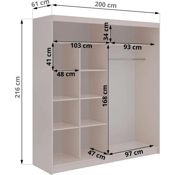 Schiebetürenschrank GRECJA 200 cm breite mit Spiegelfront und Dekor-Applikationen in Kaschmir, inkl. Kleiderstange & Einlegeböden - Kaschmir – Bild 5