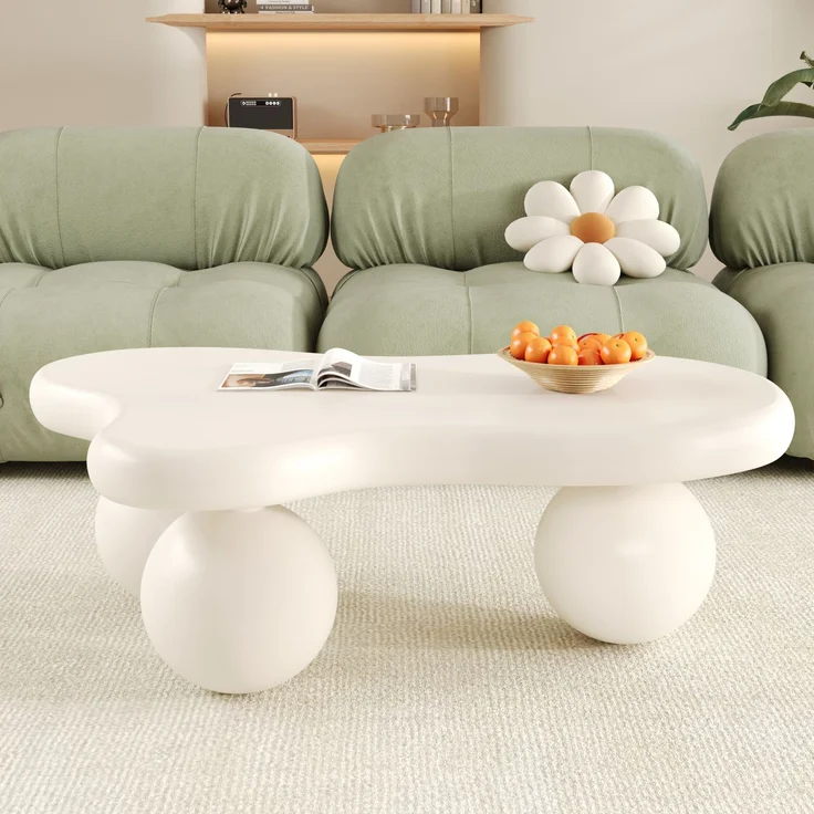 Couchtisch 95x62,5x32 cm, wolkenförmiger Tisch mit abgerundeten Beinen, weiß – Bild 8