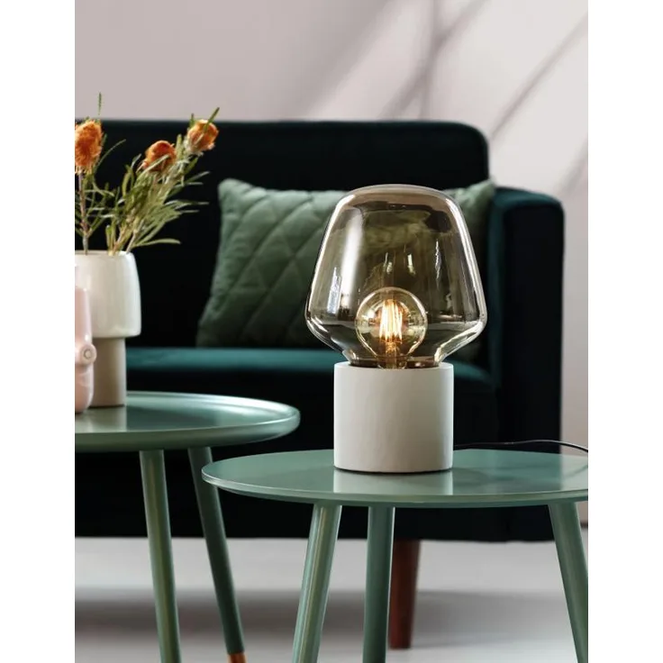 Tischlampe Beton grau mit Rauchglas Schirm Nordlux Christina E27