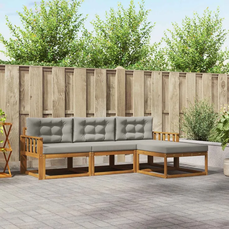 vidaXL Outdoor-Sofagarnitur 4 stk. 4-Sitzer Natur und Hellgrau 3367399