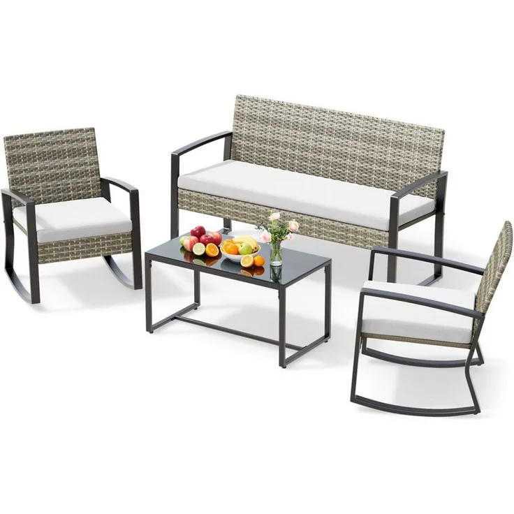 Bealife Balkonset Garten Balkonmöbel-Sets, 4-er Set Rattanmöbel für 4 Personen, (Ein 4-teiliges Set), Mit Schaukel-Funktion