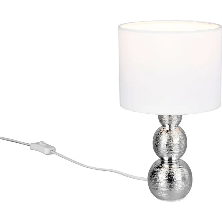 Tischleuchte LOVA mit Keramikfuß Silber & Stoffschirm Weiß, Höhe 29cm – Bild 2