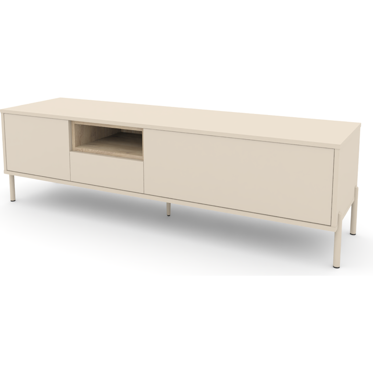 Lowboard HYGGE mit 1 Tür, 1 Schublade, 1 offenes Fach und 1 Klappe, Cashmere Weiß