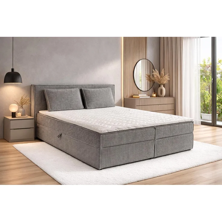 KRISAN MÖBEL Kontinentallbett ASTI Stoff POSO-Cord in Grau 180 × 200 x 106 cm Bett mit Bettkasten und Topper inklusiv – Bild 3