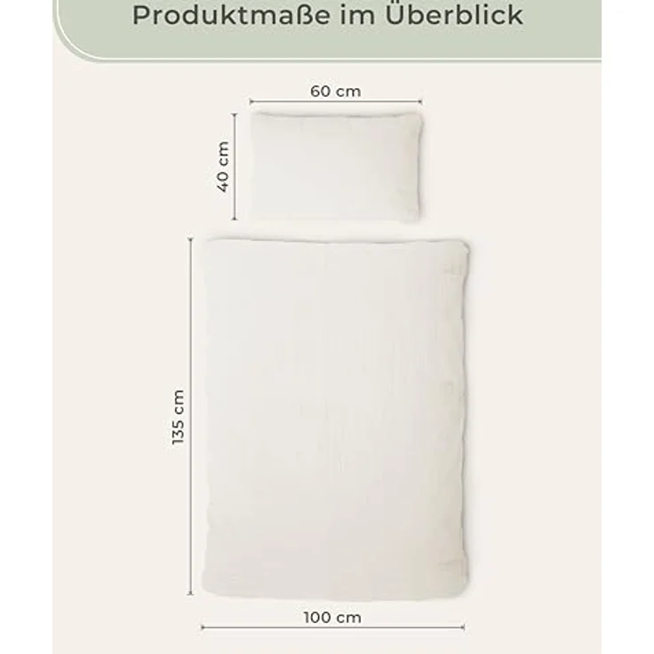 Laynenburg Kinderbettwäsche Musselin 2 teilig aus 100% Baumwolle in 100x135 cm + 40x60 cm, atmungsaktiv & bügelfrei – 3 lagig mit Reißverschluss & Haltebändern – Bild 4