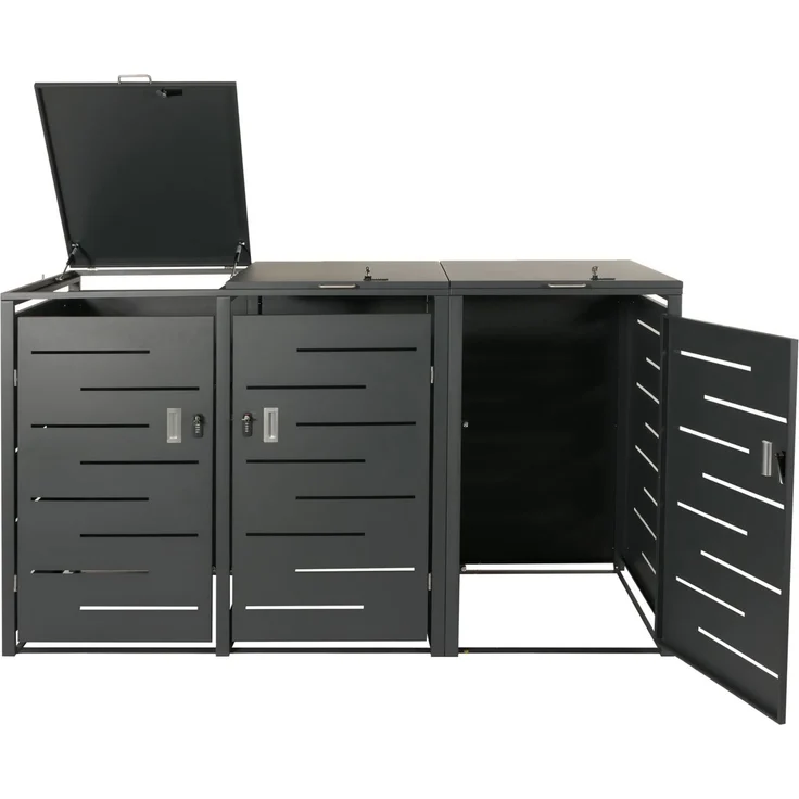 XL 3er-/6er-Mülltonnenverkleidung HWC-E83, Mülltonnenbox, erweiterbar 116x212x98cm ~ anthrazit Stahl, 100kg – Bild 5