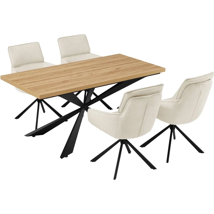 OTTO home Essgruppe Cusey, besteht aus einem Esstisch und vier Stühlen, (Set, 5-tlg, Stühle drehbar, Esstisch 160 cm, 4 cm starke Tischplatte), kratzfester Tisch in Holzoptik, drehbare Stühlen, atmungsaktivem Stoff – Bild 2