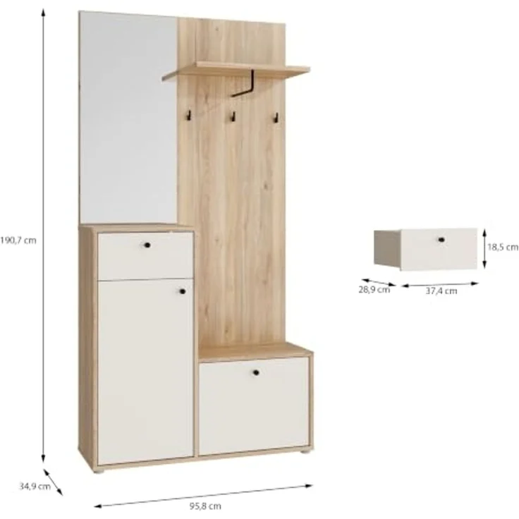 Forte Kompaktgarderobe KENDRAY - Diele Garderoben-Sets in Mauvella Eiche (D108)-Sand (U60) – Bild 3