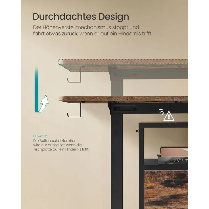 Songmics Höhenverstellbarer Schreibtisch elektrisch, 70x160 x (72-120) cm, Verstellbarer Tisch, Memory-Funktion für 4 Höhen, für Homeoffice, Arbeitszimmer, vintagebraun-tintenschwarz LSD136K01 – Bild 7