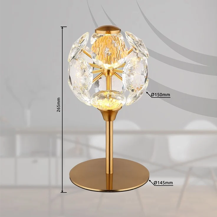 LED Tischleuchte, gold, Kristalle klar, H 26,5 cm – Bild 8