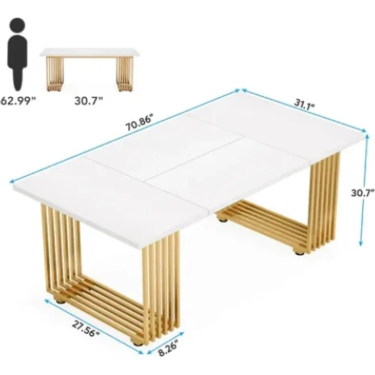 Klassischer Bürotisch,Eleganter Executive-Schreibtisch,Funktioneller Computer-Schreibtisch(nur Schreibtisch)--Gold + Weiß--180x79x79cm--YOUDENOVA – Bild 7