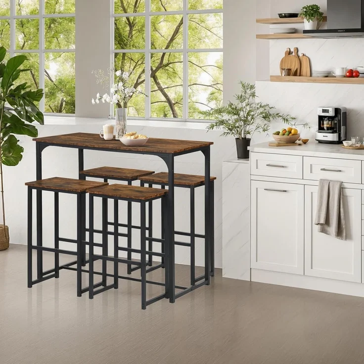 Bartisch 100x50x90cm Barhocker 4er Set Industriestil Küche Braun – Bild 7