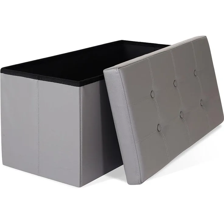 dibea faltbarer Sitzhocker / Aufbewahrungsbox, Sitzbank aus Kunstleder, 76 x 38 x 38 cm, grau
