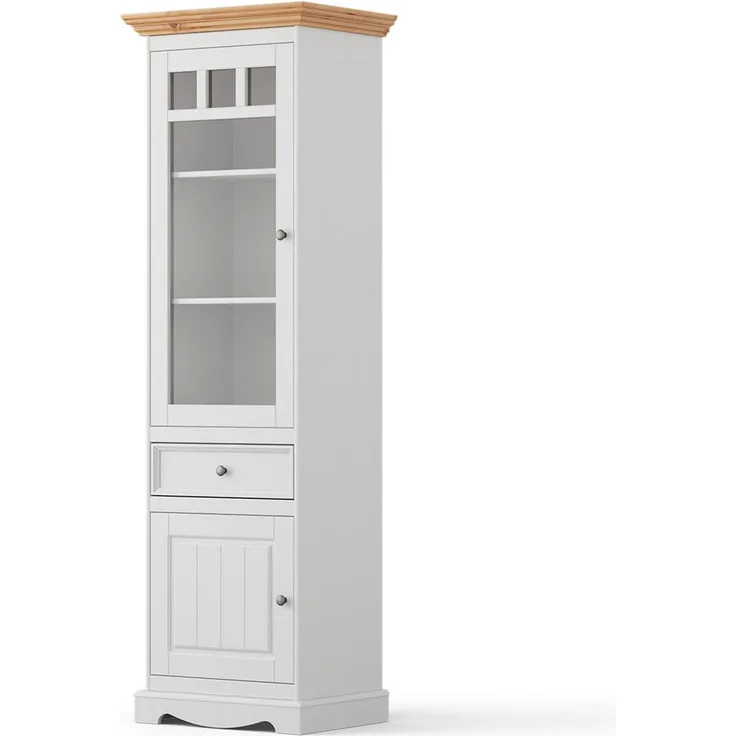 Vitrine Belluno Elegante Glasvitrine 59,5x44x190cm Massivholz gebeizt Farbe: weiß