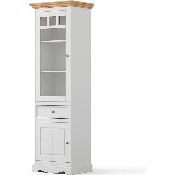 Vitrine Belluno Elegante Glasvitrine 59,5x44x190cm Massivholz gebeizt Farbe: weiß