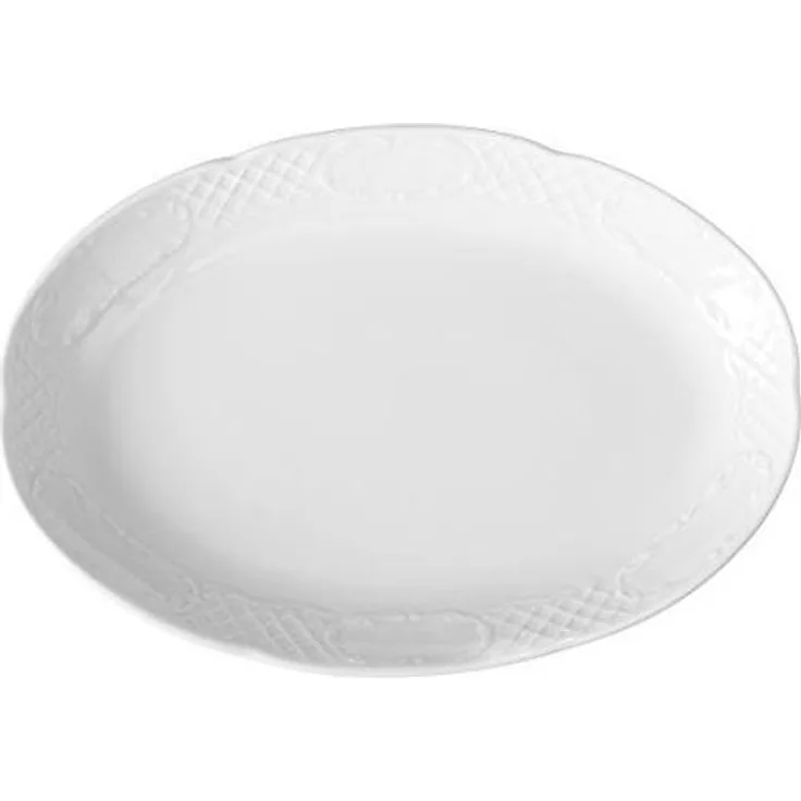 HENDI Platte, Oval, Verstärkte Kanten, hochwertige Glasur, Hohe Schlag- und Verschleißfestigkeit, geeignet für Mikrowelle, Geschirrspüler, 330x225mm, Weiß Porzellan