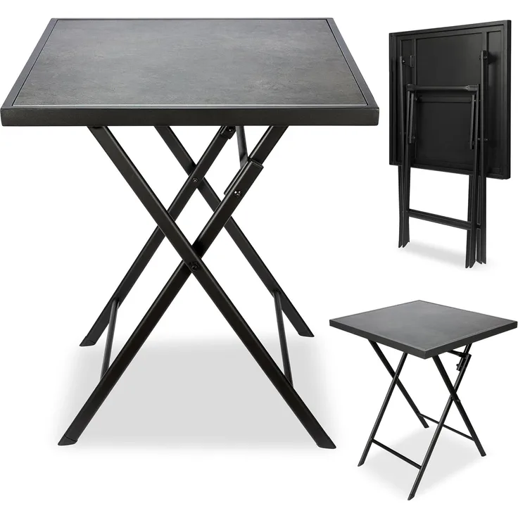 BRUBAKER Gartentisch Bergamo - 58 x 58 cm Balkontisch wetterfest (1-St, Campingtisch eckig mit Stein Optik - Klapptisch für Balkon, Terrasse), Metall Beistelltisch klappbar - Bistrotisch