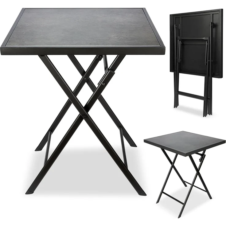 BRUBAKER Gartentisch Bergamo - 58 x 58 cm Balkontisch wetterfest (1-St, Campingtisch eckig mit Stein Optik - Klapptisch für Balkon, Terrasse), Metall Beistelltisch klappbar - Bistrotisch – Bild 1