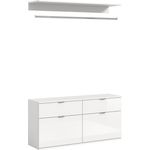 Kommode mit Garderobenstange, weiß Hochglanz, Spanplatte, 121x62x34 cm