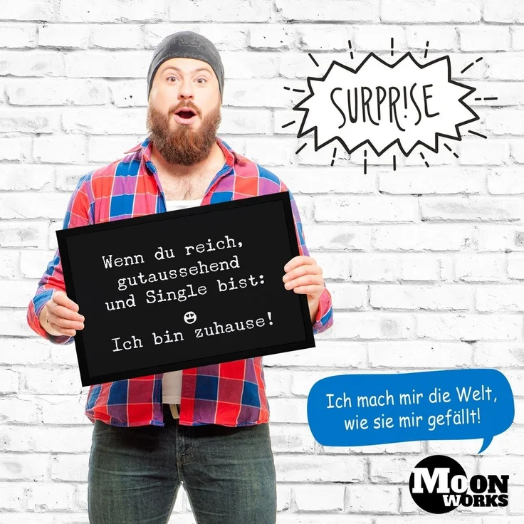 MoonWorks Fußmatte Türmatte Wenn du reich gutaussehend und Single bist: Ich bin zuhause Fußmatte lustig rutschfest & waschbar Moonworks®, rechteckig – Bild 3