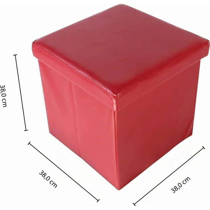 ECHTWERK Sitzwürfel, Storecube, Polsterhocker mit Stauraum, faltbare Aufbewahrungsbox, Fußhocker, klappbar, Funktion als Beistelltisch, abnehmbarer Deckel, Kunstleder, rot, circa 38 x 38 x 38 cm – Bild 3