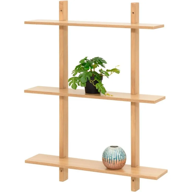 4LIVING Wandregal Regal aus Kiefernholz mit drei Ablagen, 80 x 60 x 15 cm