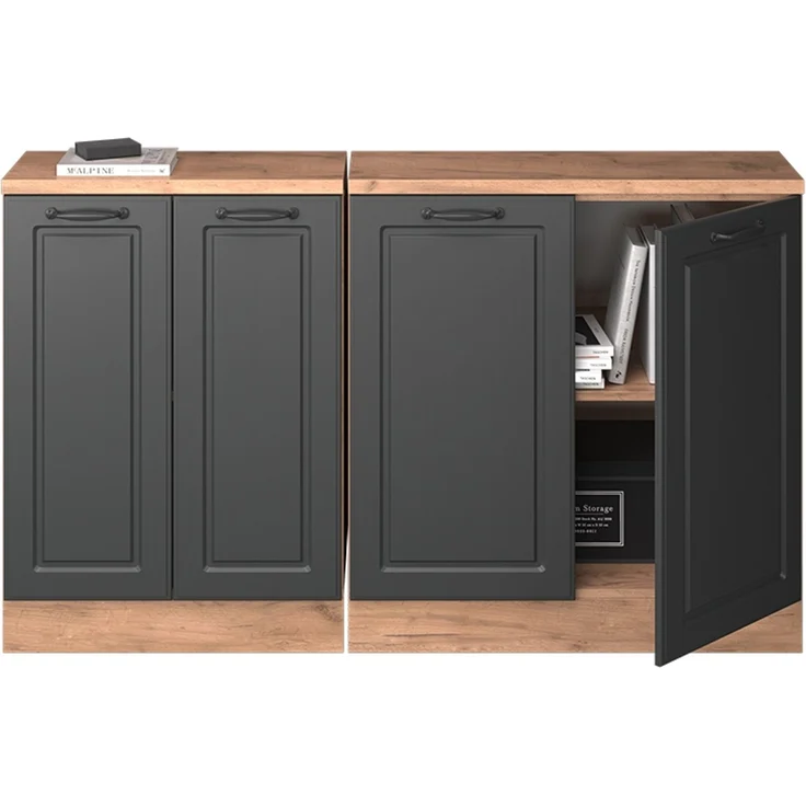 Küchenschrank für Dachschrägen R-Line Anthrazit Landhaus 140 cm 2er Set Schrankkorpuss 60 cm Tiefe Vicco – Bild 5