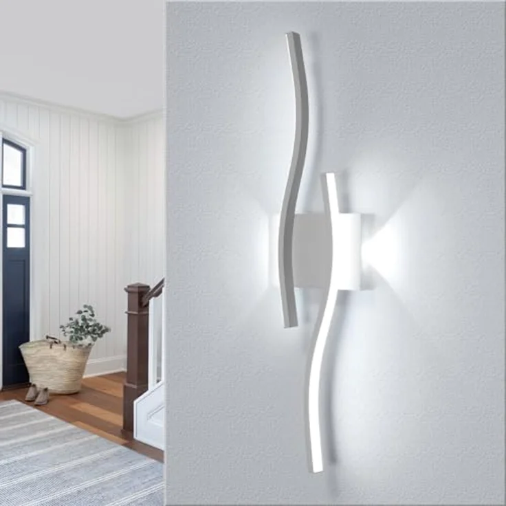 Goeco LED Wandleuchte Innen, 20W 59 cm Lange Wandlampe mit 2 Fimmige aus Acryl 6500K Kaltweißes Licht, Modern Gebogenen LED Wandbeleuchtung für Flur Wohnzimmer Schlafzimmer, Weiß – Bild 9