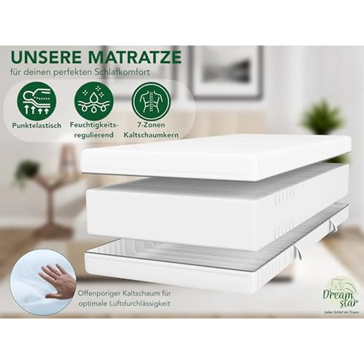 DREAMSTAR Kaltschaummatratze Vital Silber XXL 24 cm hoch | Ergonomische 7-Zonen Matratze 100x200 cm H4 | Hypoallergen & Antibakteriell | Bezug abnehmbar & waschbar | Öko-TEX® | (24cm, 100 x 200 cm) – Bild 3