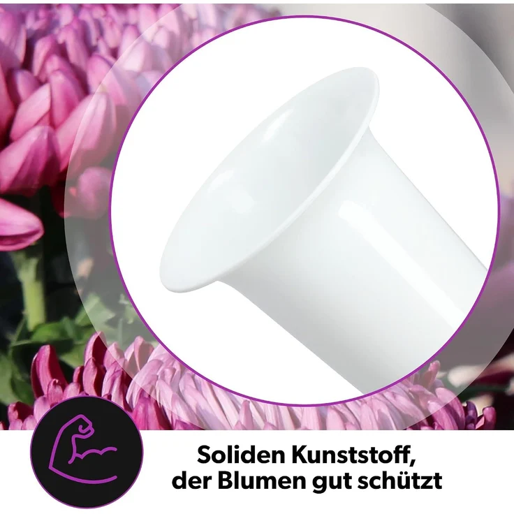 KADAX Vase Fläschchen für Friedhof 30 cm Künstliche Blumen Treibende Spitze Weiß – Bild 4
