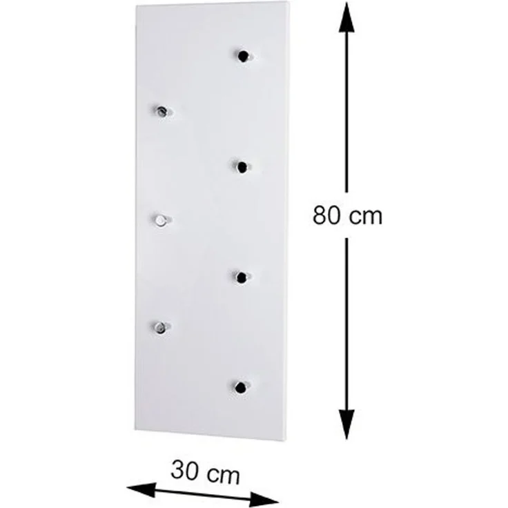 Haku Wandgarderobe mit 7 Haken, MDF weiß Hochglanz mit Garderobenknöpfen in Chrom-Optik, Hoch- und Querformat, 80x6x30 cm – Bild 6