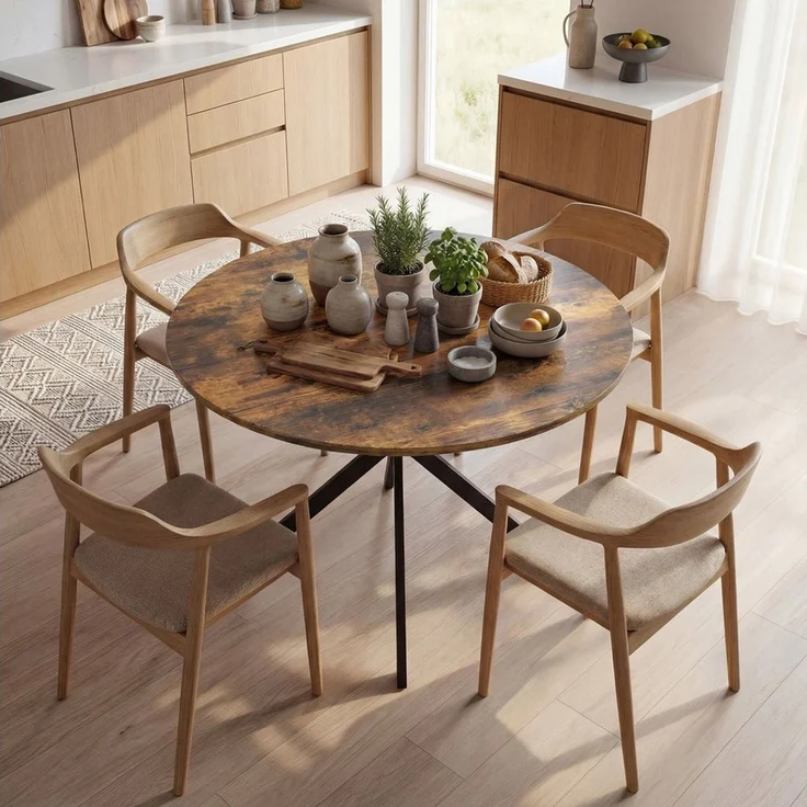 HOMCOM Esstisch Küchentisch im Industriestil mit Stahlbeinen für 4 Personen (für Esszimmer, Küche, Wohnzimmer, 1-St, rund, 100 x 100 x 75 cm), Rustikal-Braun – Bild 1
