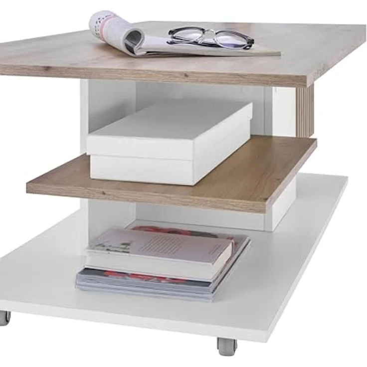 Stella Trading Ally Couchtisch auf Rollen in Artisan Eiche Optik, Weiß - Mobiler Sofatisch mit Schublade für Ihr Wohnzimmer - 110 x 44,5 x 60 cm (B/H/T) – Bild 5