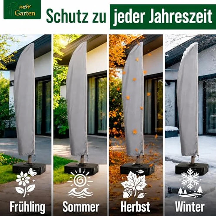 mehr Garten Sonnenschirm-Schutzhülle Premium, wasserdichte Abdeckung aus 600D Polyester Oxford-Gewebe, frostbeständig und UV-beständig – Bild 6
